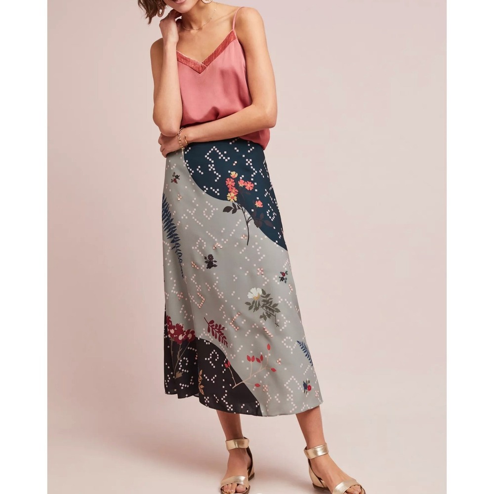 Anthropologie x SAHIL KOCHHAR Koyal Floral Applique Midi Skirt, (Sky)Gray Blue,M - Picture 3 of 13